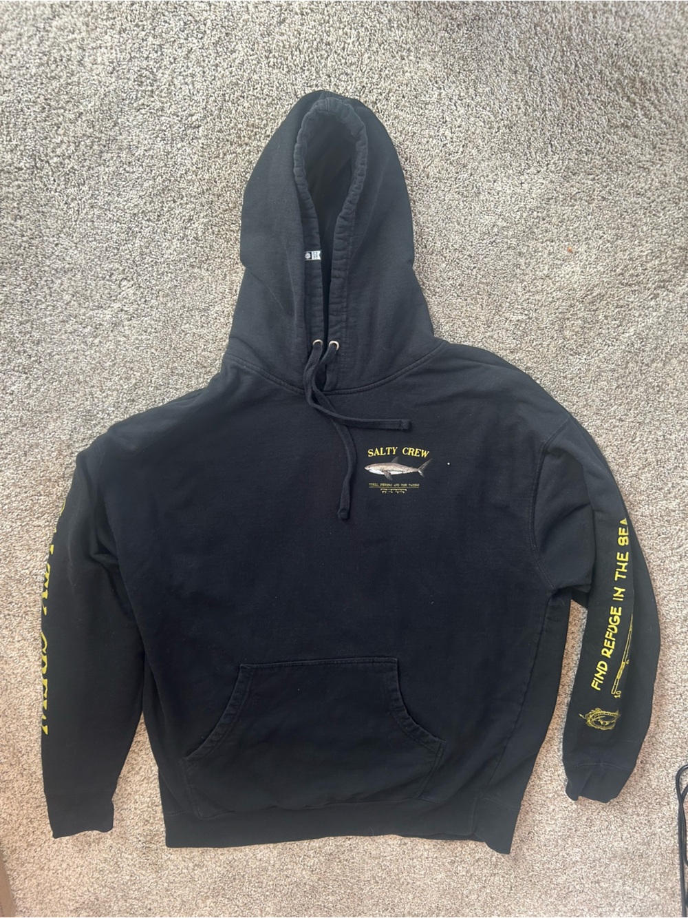 Salty Crew "Bruce" Pullover Fleece Hoodie Black Yellow Graphic Men's Size 2XL